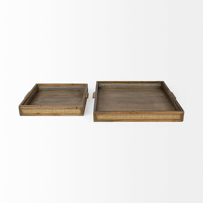 Mercana - Sonny 23.6L x 23.6W x 2.0H Set of Two Brown Wood and Wicker Square Trays - 69530 view 2