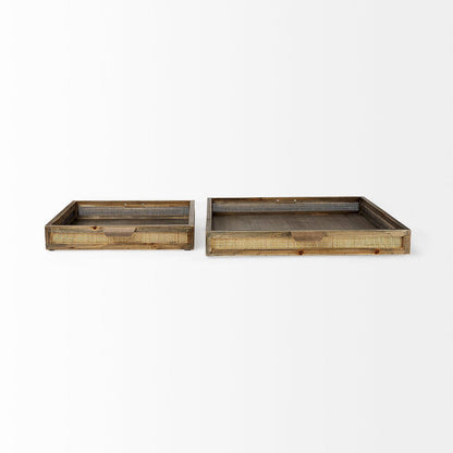 Mercana - Sonny 23.6L x 23.6W x 2.0H Set of Two Brown Wood and Wicker Square Trays - 69530 view 3