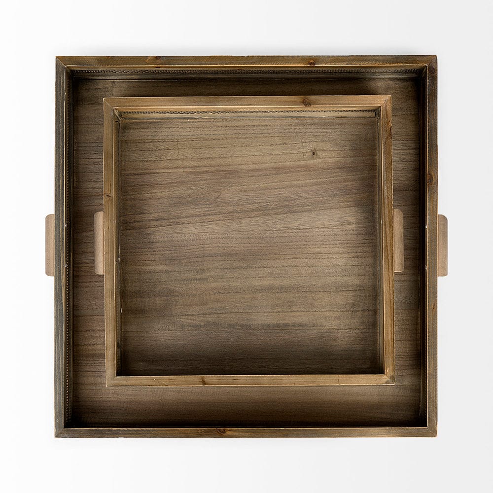 Mercana - Sonny 23.6L x 23.6W x 2.0H Set of Two Brown Wood and Wicker Square Trays - 69530 view 4