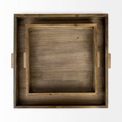 Mercana - Sonny 23.6L x 23.6W x 2.0H Set of Two Brown Wood and Wicker Square Trays - 69530 view 4