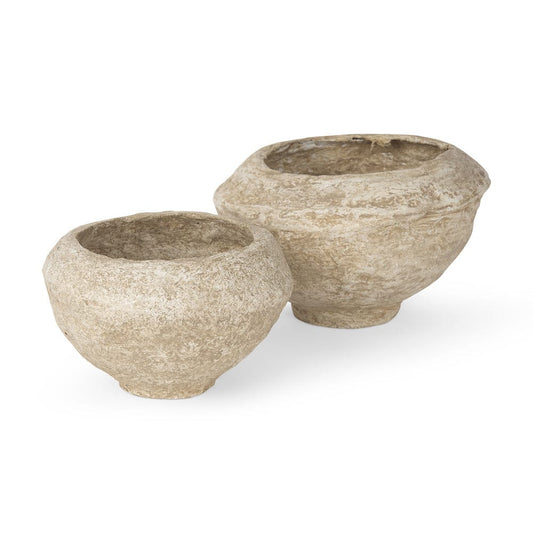 Mercana - Sonu Beige Paper Mache Half-Pot Bowls (Set of 2) - 70217 view 1