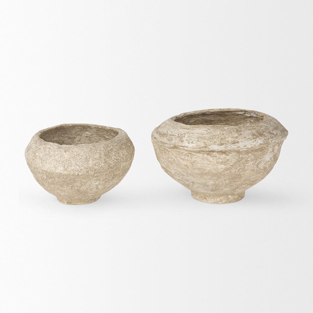 Mercana - Sonu Beige Paper Mache Half-Pot Bowls (Set of 2) - 70217 view 2