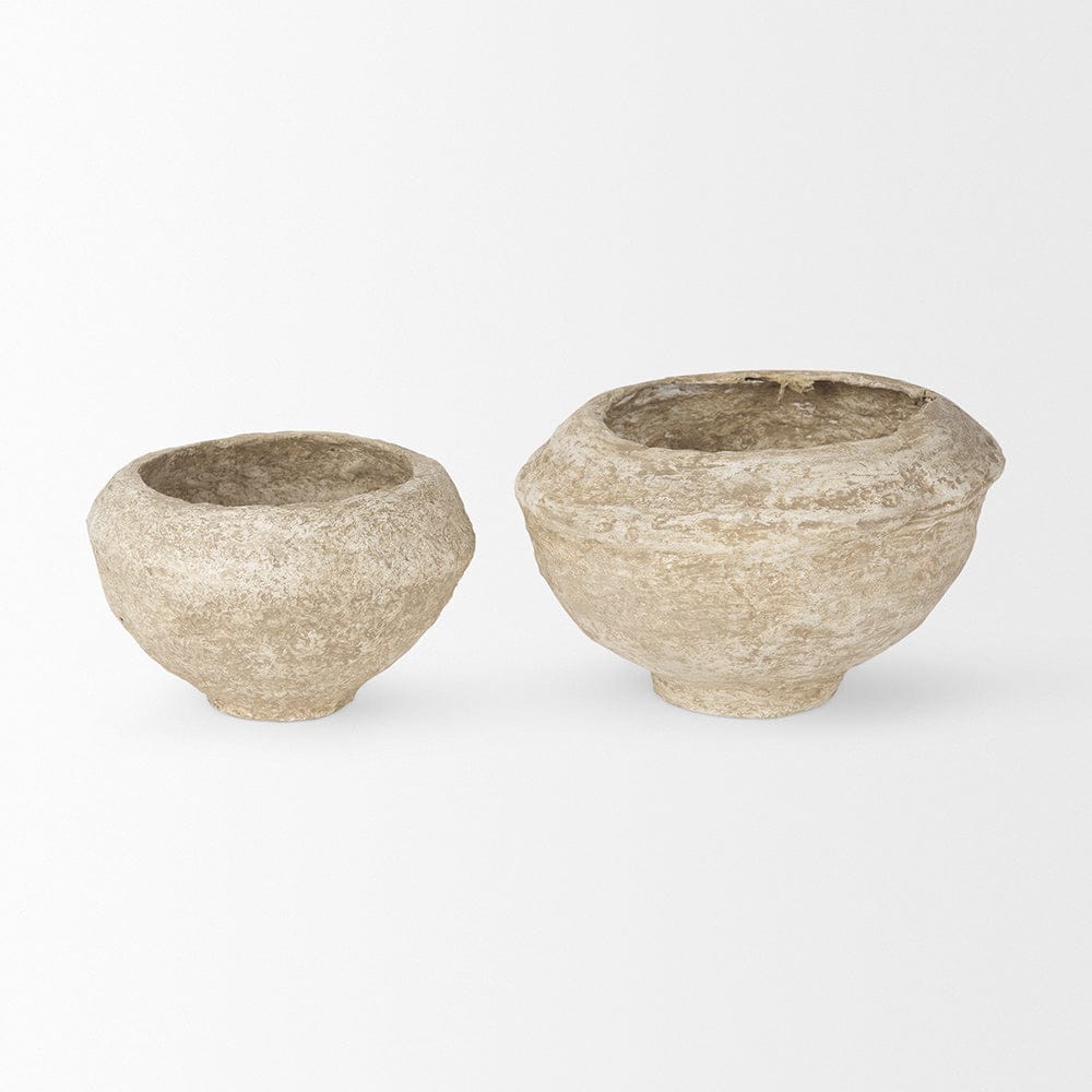 Mercana - Sonu Beige Paper Mache Half-Pot Bowls (Set of 2) - 70217 view 3