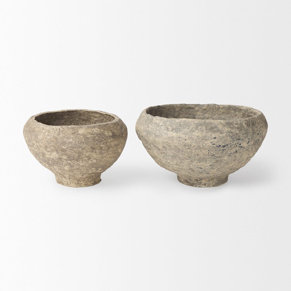 Mercana - Sonu Gray Paper Mache Half-Pot Bowls (Set of 2) - 70216 view 2