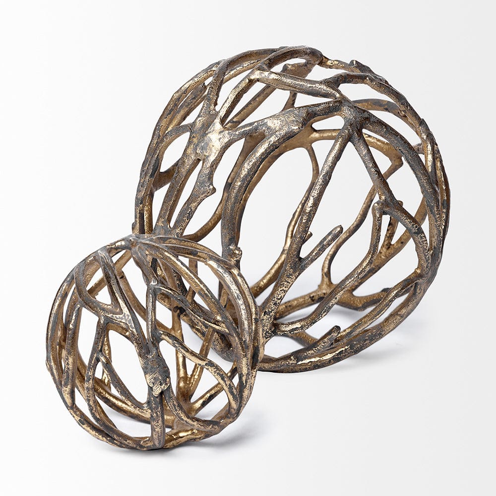 Mercana - Sphaira Noir I Small 5L x 5W Gold Cast Aluminum Decorative Tree Branch Orb - 68413_CLOSEOUT view 2