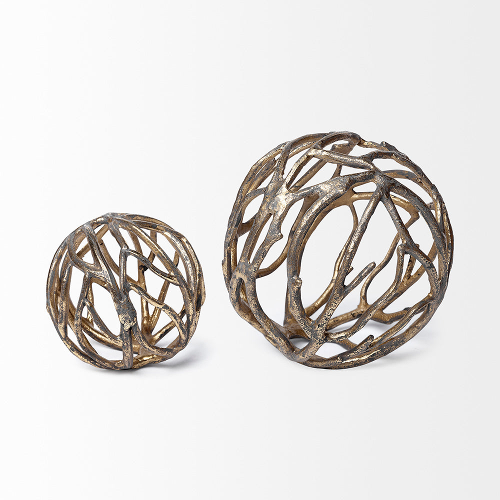 Mercana - Sphaira Noir II Large 7L x 7W Gold Cast Aluminum Decorative Tree Branch Orb - 68414 view 2