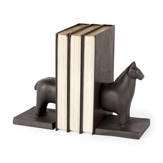 Mercana - Sphynx III 9L x 4W Black Cast Aluminum Horse Shaped Bookends (Set of 2) - 69066_CLOSEOUT view 1