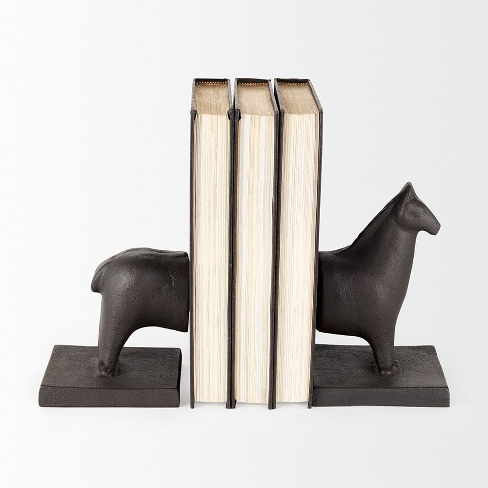 Mercana - Sphynx III 9L x 4W Black Cast Aluminum Horse Shaped Bookends (Set of 2) - 69066_CLOSEOUT view 2