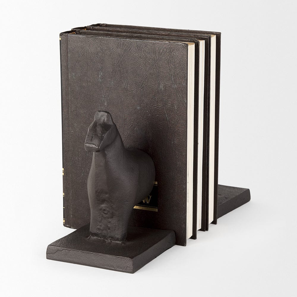 Mercana - Sphynx III 9L x 4W Black Cast Aluminum Horse Shaped Bookends (Set of 2) - 69066_CLOSEOUT view 4