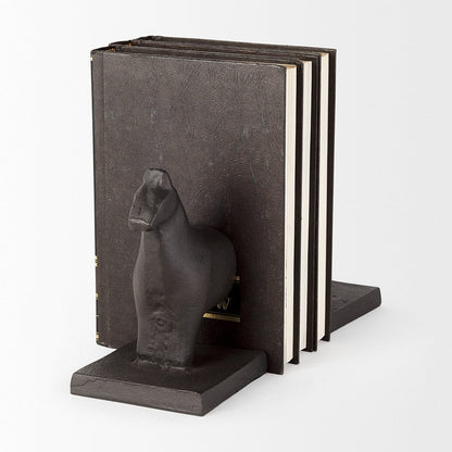 Mercana - Sphynx III 9L x 4W Black Cast Aluminum Horse Shaped Bookends (Set of 2) - 69066_CLOSEOUT view 4