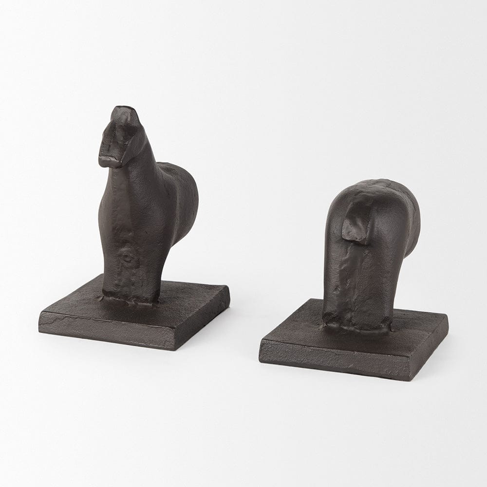 Mercana - Sphynx III 9L x 4W Black Cast Aluminum Horse Shaped Bookends (Set of 2) - 69066_CLOSEOUT view 5
