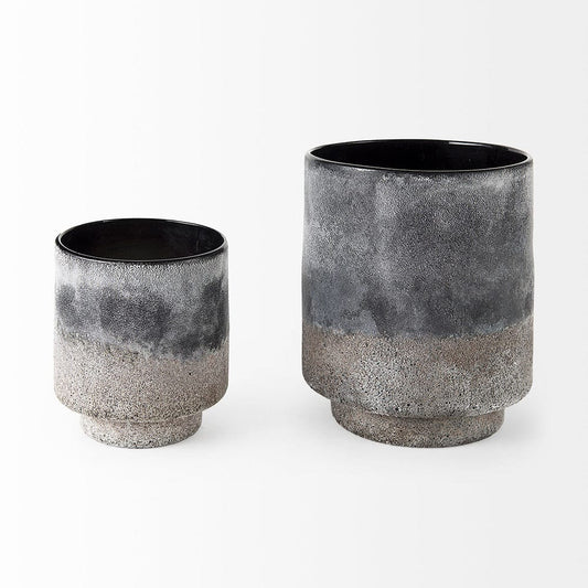 Mercana - Squally 8.0L x 8.0W x 8.6H Black/Brown Glass Ombre Textured Vase - 69547 view 2