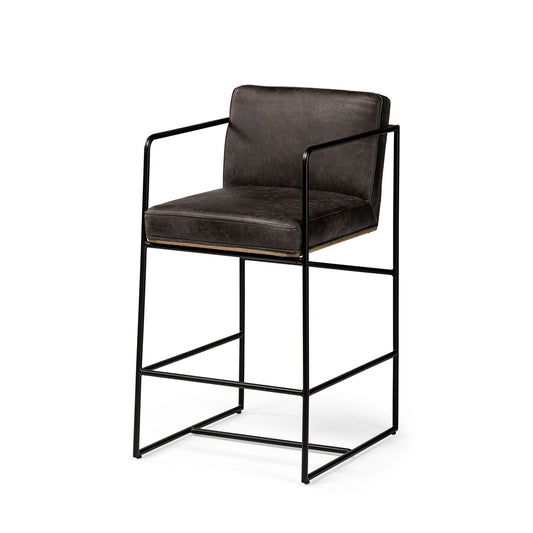 Mercana - Stamford 36" Total Height Black Leather Seat w/ Wood Back, Metal Frame Counter Stool - 68763 view 1