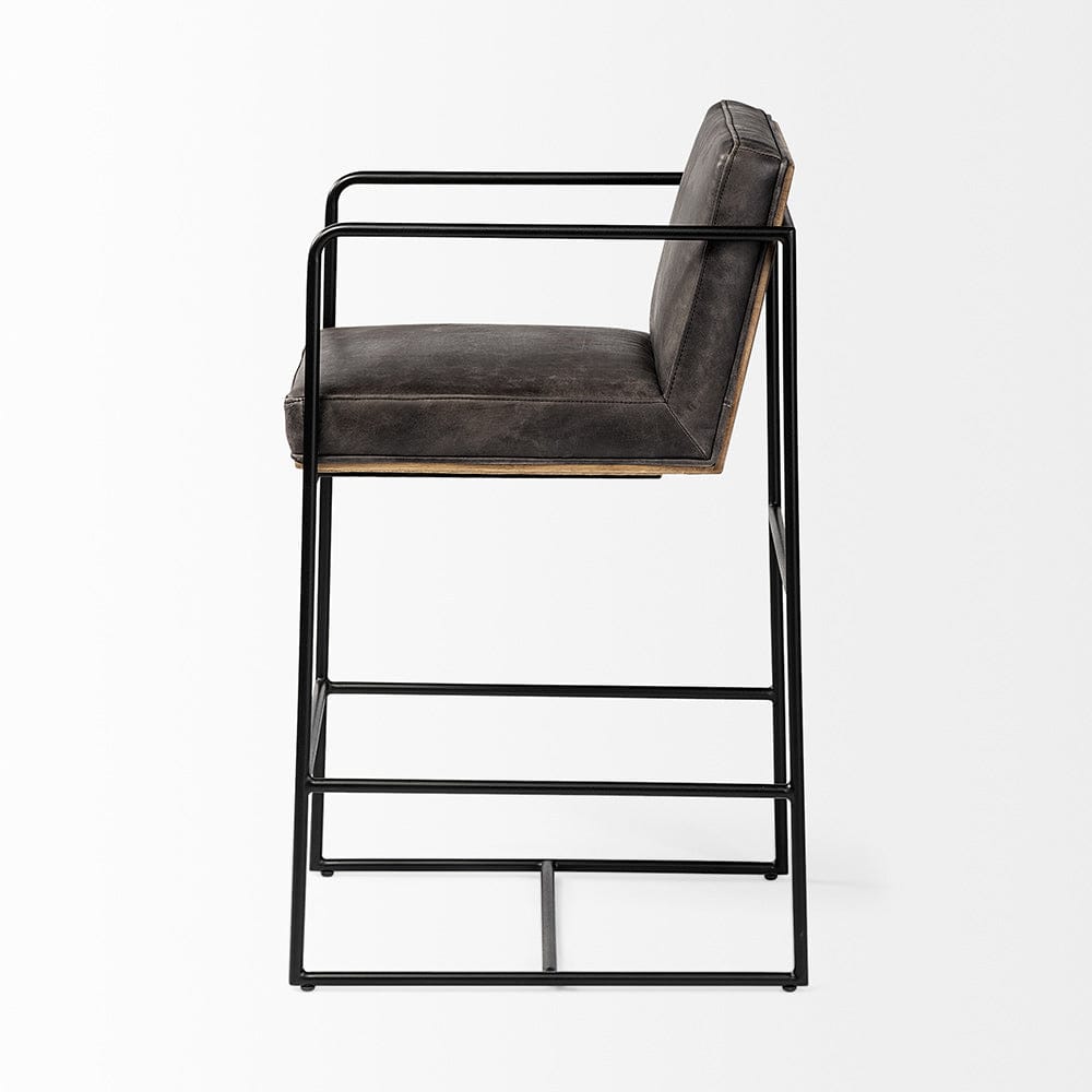 Mercana - Stamford 36" Total Height Black Leather Seat w/ Wood Back, Metal Frame Counter Stool - 68763 view 3