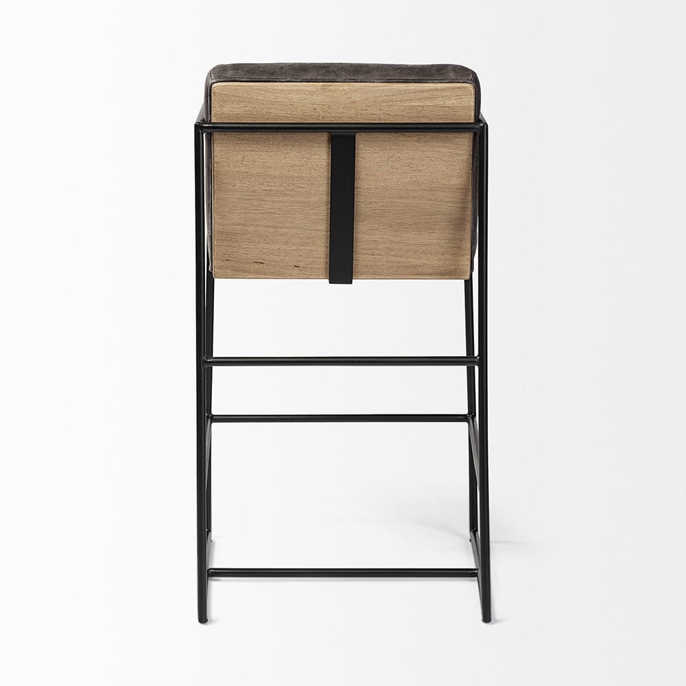 Mercana - Stamford 36" Total Height Black Leather Seat w/ Wood Back, Metal Frame Counter Stool - 68763 view 4