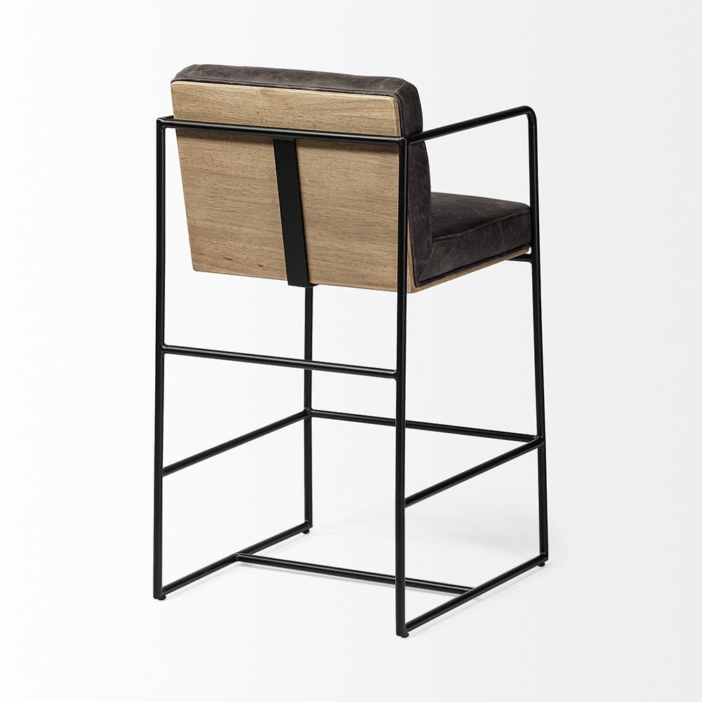 Mercana - Stamford 36" Total Height Black Leather Seat w/ Wood Back, Metal Frame Counter Stool - 68763 view 5