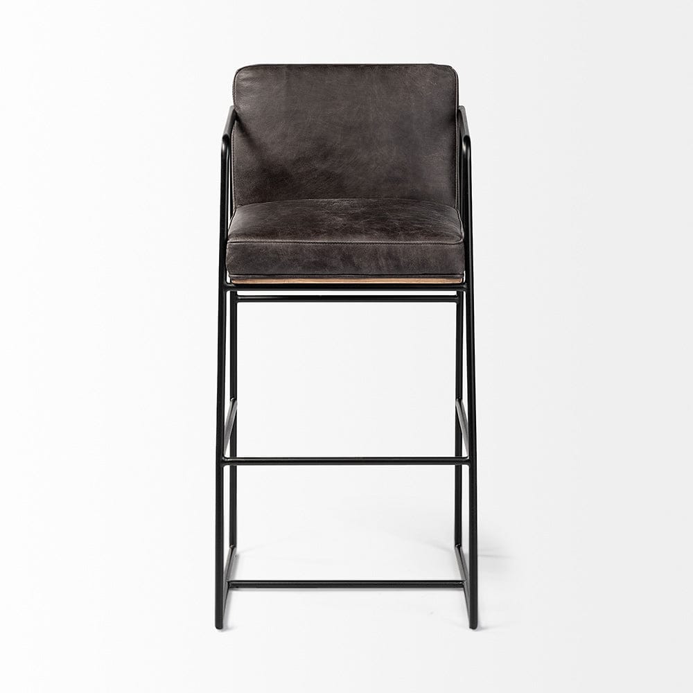 Mercana - Stamford 40" Total Height Black Leather Seat w/ Wood Back, Metal Frame Bar Stool - 68761 view 2