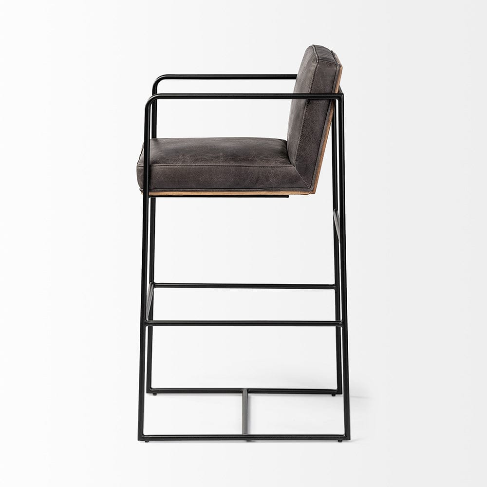 Mercana - Stamford 40" Total Height Black Leather Seat w/ Wood Back, Metal Frame Bar Stool - 68761 view 3