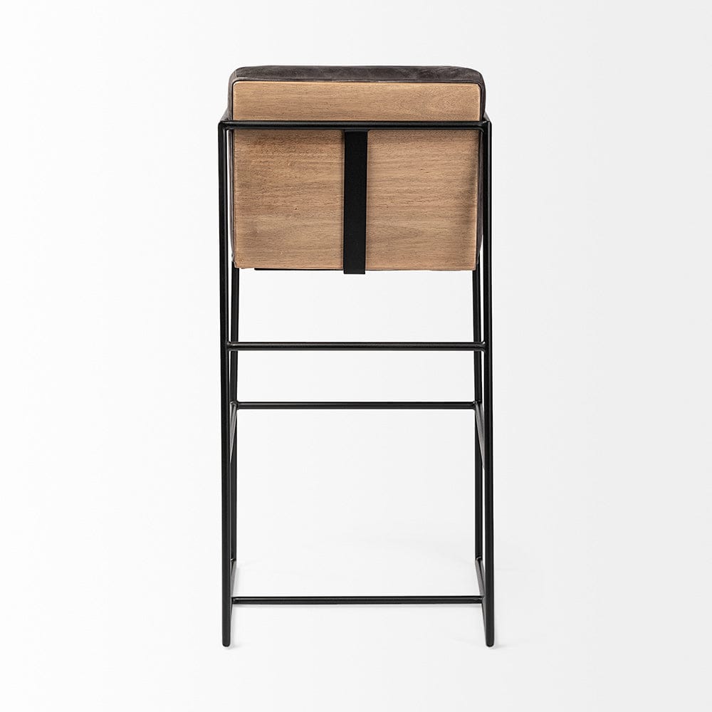 Mercana - Stamford 40" Total Height Black Leather Seat w/ Wood Back, Metal Frame Bar Stool - 68761 view 4