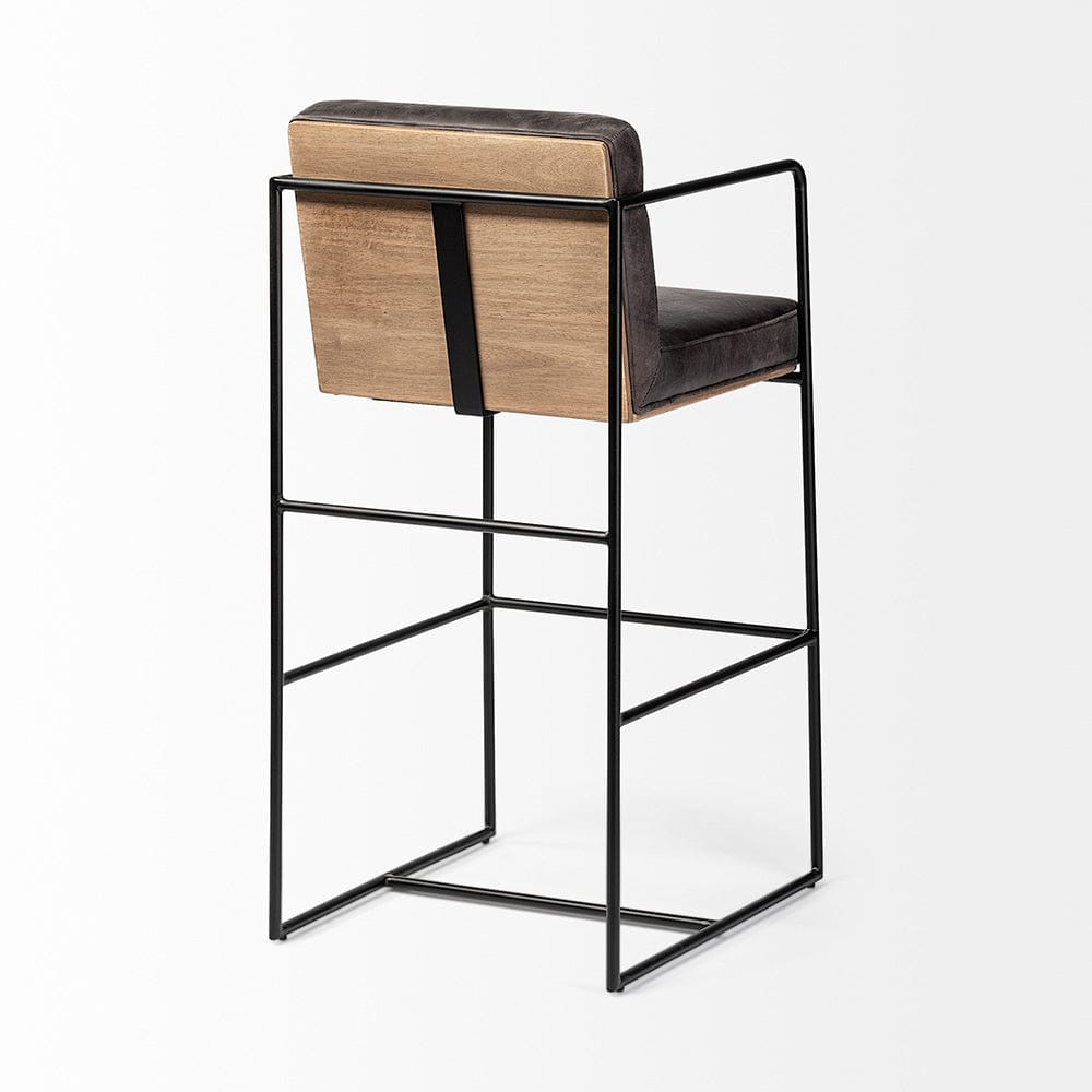 Mercana - Stamford 40" Total Height Black Leather Seat w/ Wood Back, Metal Frame Bar Stool - 68761 view 5