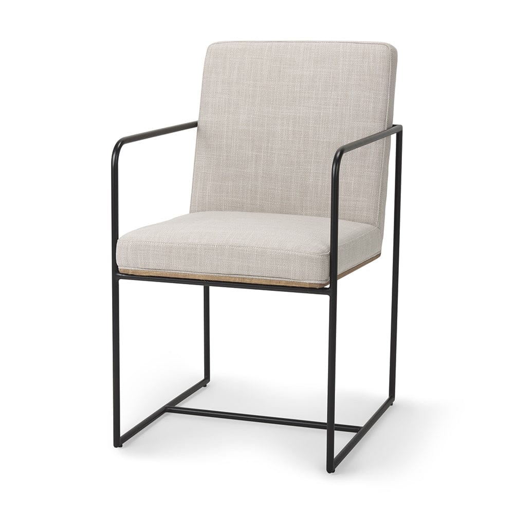 Mercana - Stamford Beige Upholstered Seat w/ Wood Back, Black Metal Frame Dining Chair w/ Arms - 69970_CLOSEOUT view 1