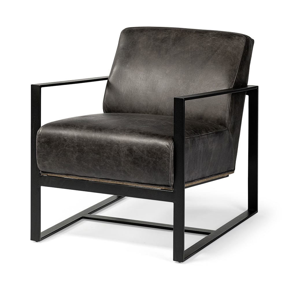 Mercana - Stamford Black Genuine Leather Seat w/ Wood Back, Metal Frame Accent Chair - 68759 view 1