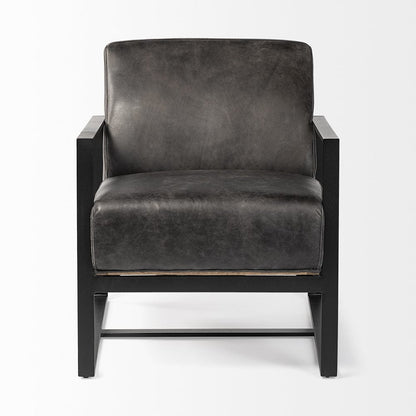 Mercana - Stamford Black Genuine Leather Seat w/ Wood Back, Metal Frame Accent Chair - 68759 view 2