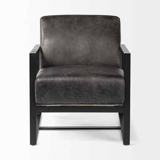 Mercana - Stamford Black Genuine Leather Seat w/ Wood Back, Metal Frame Accent Chair - 68759 view 2