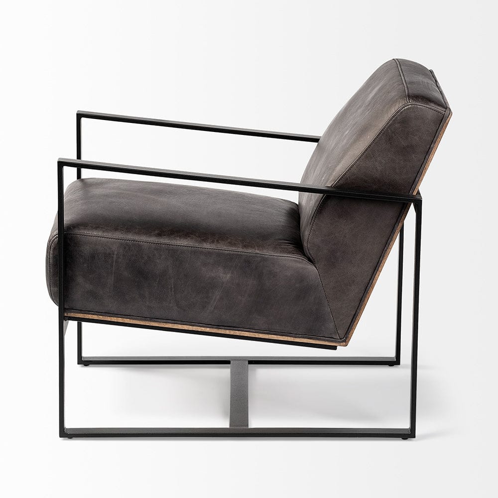 Mercana - Stamford Black Genuine Leather Seat w/ Wood Back, Metal Frame Accent Chair - 68759 view 3