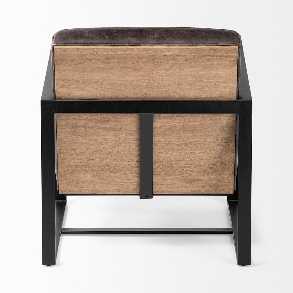 Mercana - Stamford Black Genuine Leather Seat w/ Wood Back, Metal Frame Accent Chair - 68759 view 4
