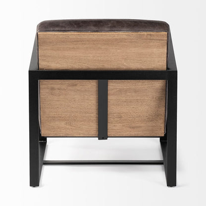 Mercana - Stamford Black Genuine Leather Seat w/ Wood Back, Metal Frame Accent Chair - 68759 view 4