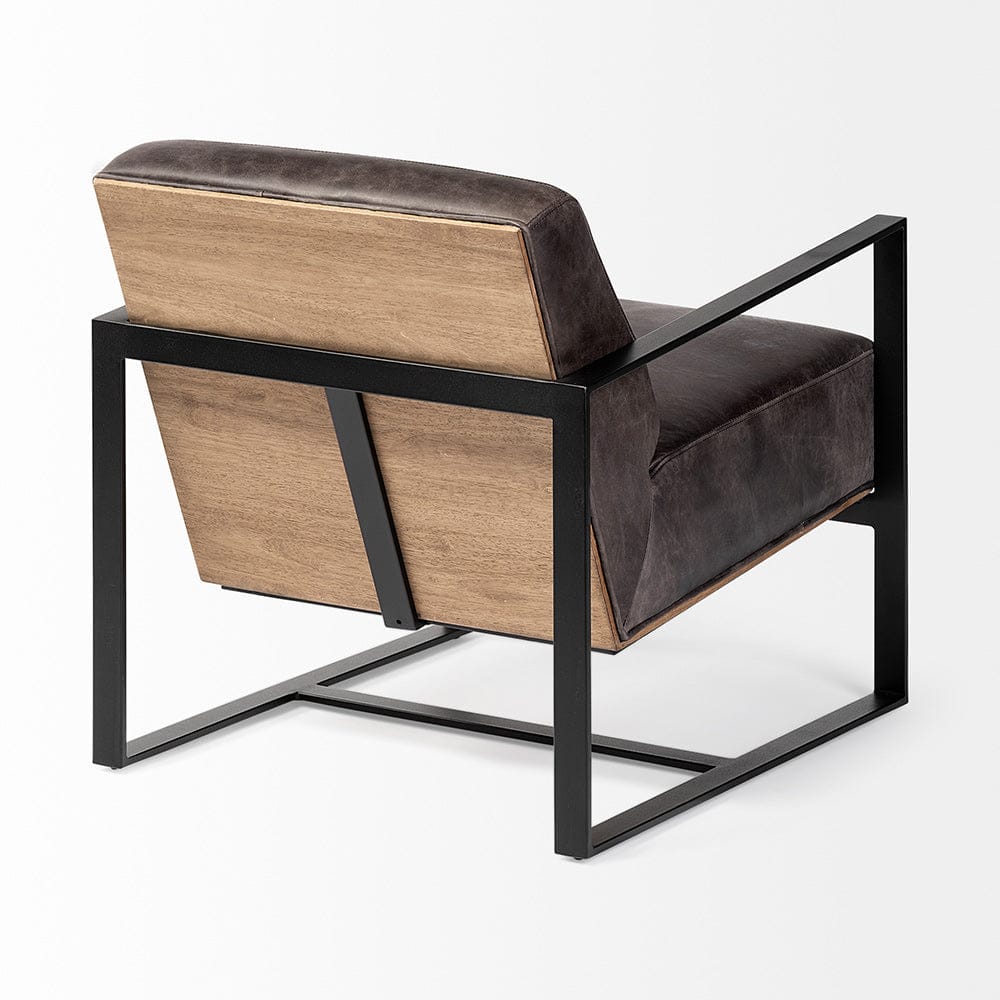 Mercana - Stamford Black Genuine Leather Seat w/ Wood Back, Metal Frame Accent Chair - 68759 view 5