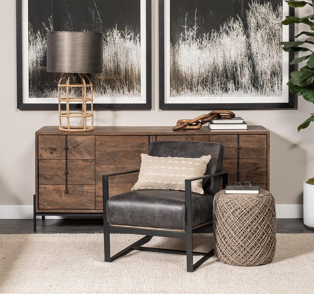 Mercana - Stamford Black Genuine Leather Seat w/ Wood Back, Metal Frame Accent Chair - 68759 view 7