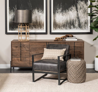 Mercana - Stamford Black Genuine Leather Seat w/ Wood Back, Metal Frame Accent Chair - 68759 view 7