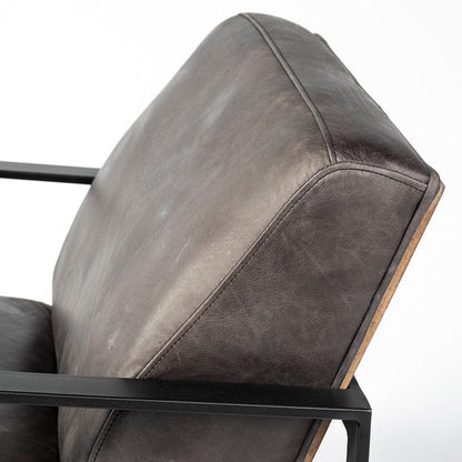 Mercana - Stamford Black Genuine Leather Seat w/ Wood Back, Metal Frame Accent Chair - 68759 view 8