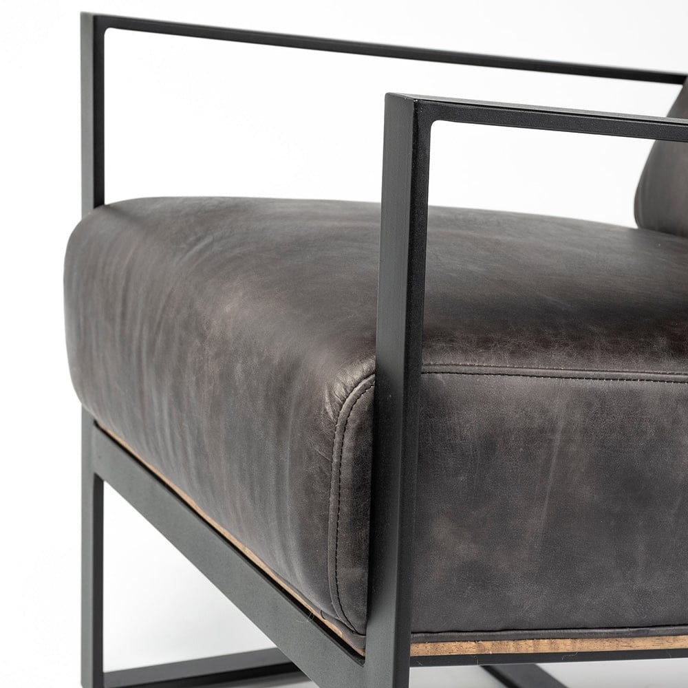 Mercana - Stamford Black Genuine Leather Seat w/ Wood Back, Metal Frame Accent Chair - 68759 view 9