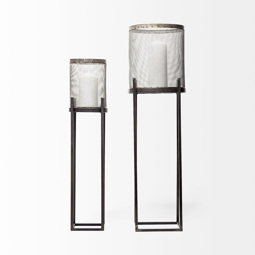 Mercana - Steen Set of Two Black Meshed Metal Candle Holder Lanterns - 67962_CLOSEOUT view 3