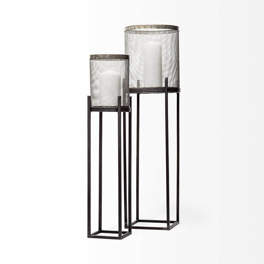 Mercana - Steen Set of Two Black Meshed Metal Candle Holder Lanterns - 67962_CLOSEOUT view 4