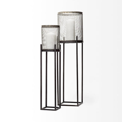 Mercana - Steen Set of Two Black Meshed Metal Candle Holder Lanterns - 67962_CLOSEOUT view 4