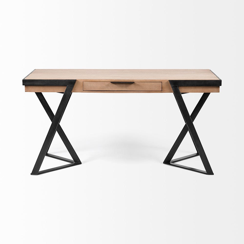 Mercana - Steinbeck 61L x 28.75W x 30H Light Brown Wooden Iron Frame Office Desk - 68488 view 3