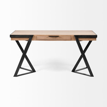 Mercana - Steinbeck 61L x 28.75W x 30H Light Brown Wooden Iron Frame Office Desk - 68488 view 3