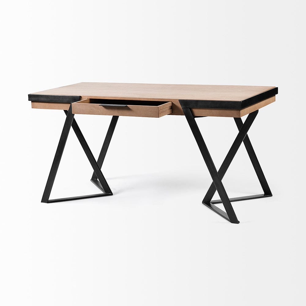Mercana - Steinbeck 61L x 28.75W x 30H Light Brown Wooden Iron Frame Office Desk - 68488 view 6