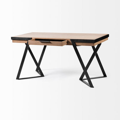 Mercana - Steinbeck 61L x 28.75W x 30H Light Brown Wooden Iron Frame Office Desk - 68488 view 6