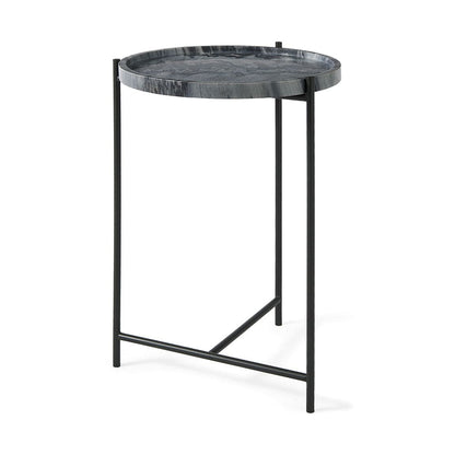 Mercana - Stella 17L x 17W Gray Round Marble Top W/Black Base Accent Table - 68959_CLOSEOUT view 1