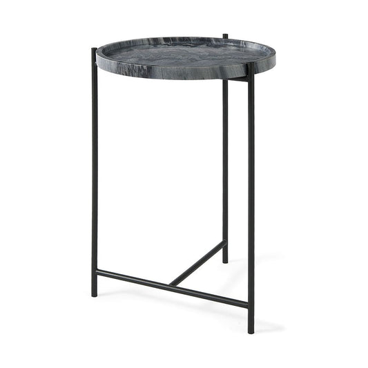 Mercana - Stella 17L x 17W Gray Round Marble Top W/Black Base Accent Table - 68959_CLOSEOUT view 1