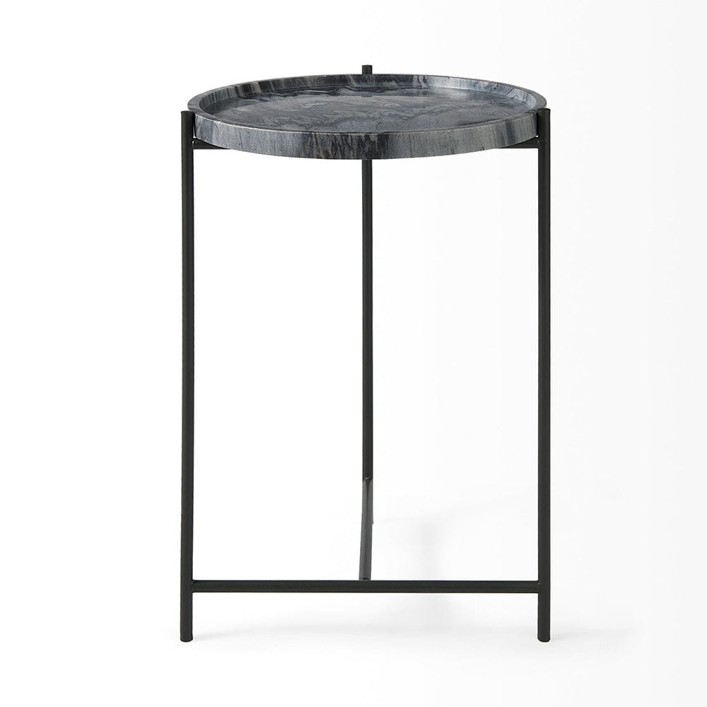 Mercana - Stella 17L x 17W Gray Round Marble Top W/Black Base Accent Table - 68959_CLOSEOUT view 2