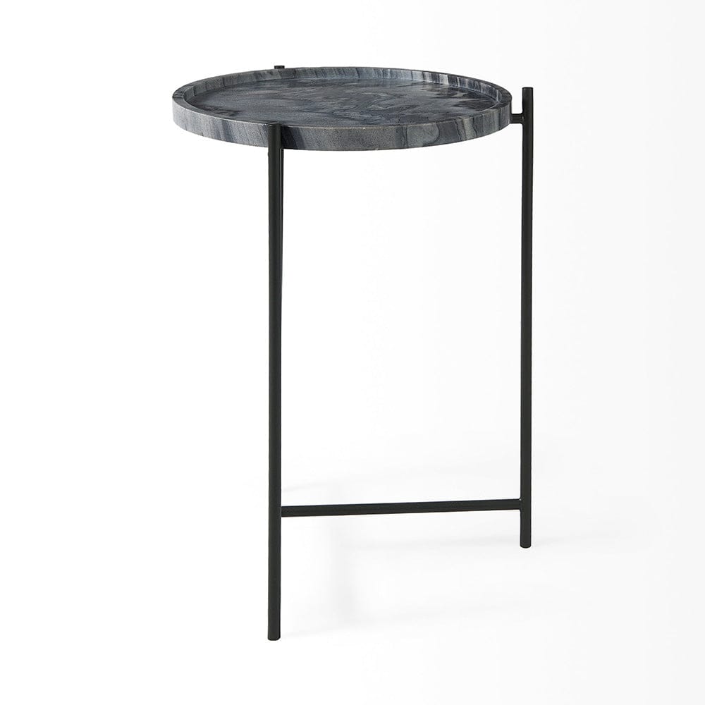 Mercana - Stella 17L x 17W Gray Round Marble Top W/Black Base Accent Table - 68959_CLOSEOUT view 3