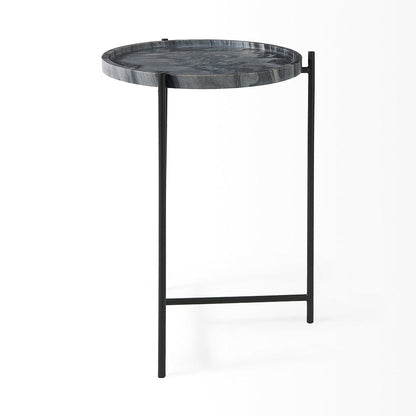 Mercana - Stella 17L x 17W Gray Round Marble Top W/Black Base Accent Table - 68959_CLOSEOUT view 3