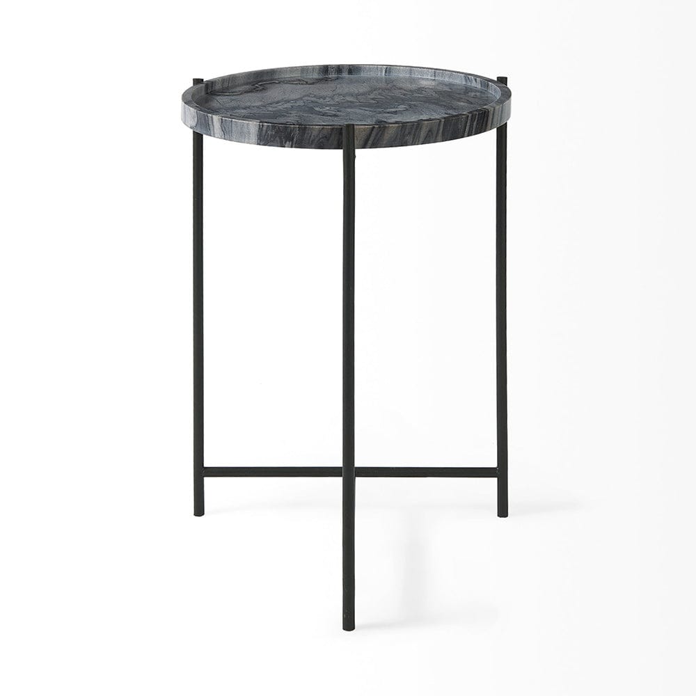 Mercana - Stella 17L x 17W Gray Round Marble Top W/Black Base Accent Table - 68959_CLOSEOUT view 4