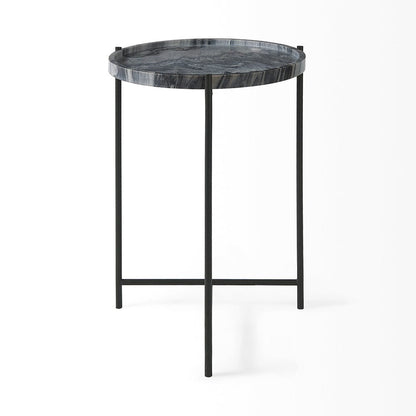 Mercana - Stella 17L x 17W Gray Round Marble Top W/Black Base Accent Table - 68959_CLOSEOUT view 4